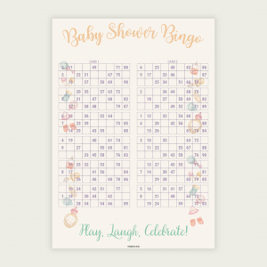Elegant baby shower bingo printable featuring soft pastel colors and adorable baby-themed illustrations. Instant download and easy printing.